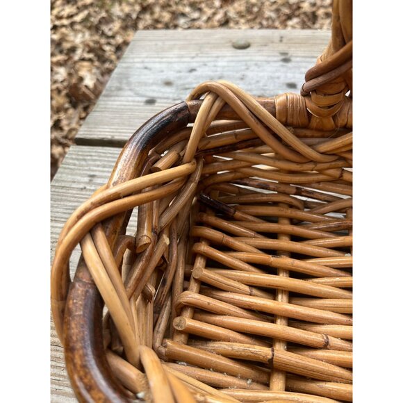 Vintage Woven Rattan Basket With Handle Rectangle Cottage Rustic - Picture 10 of 16